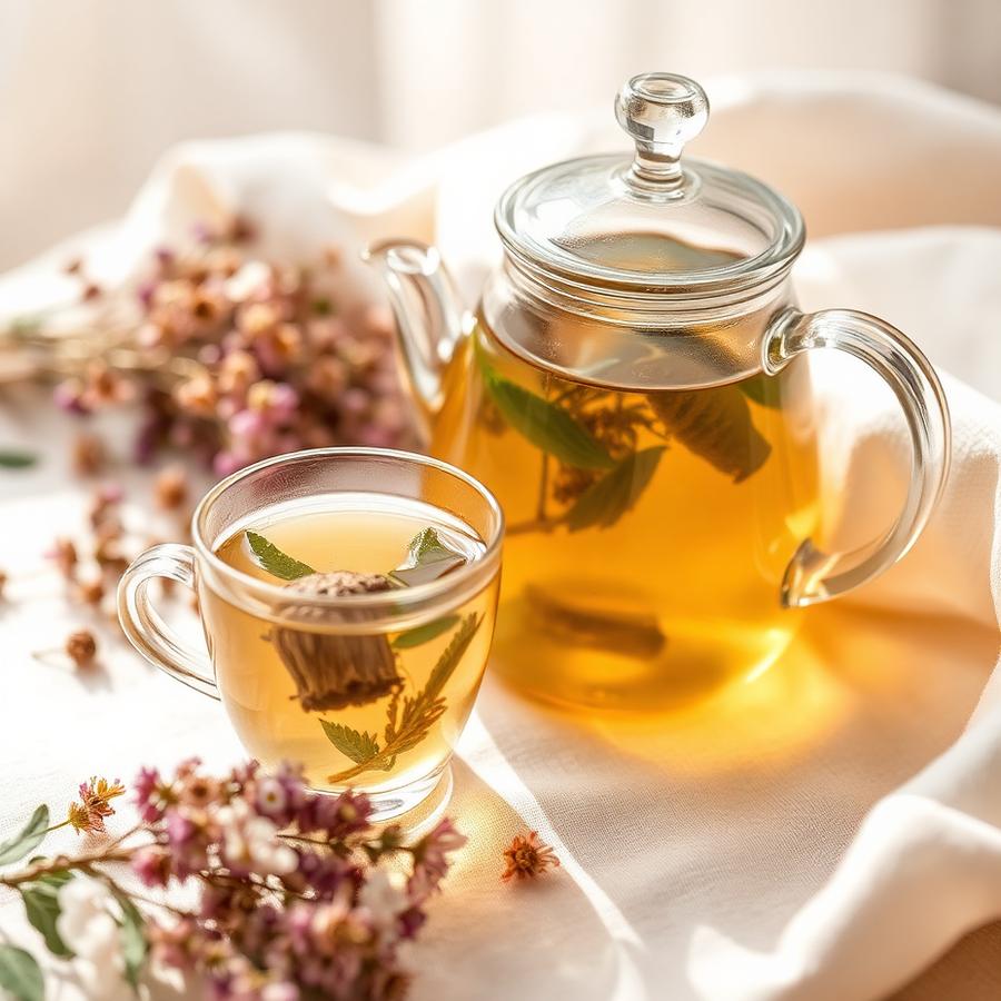 House detox tea in a glass pot