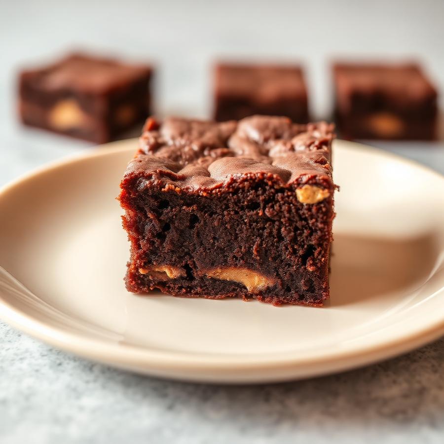 Peanut butter brownie on a cream plate